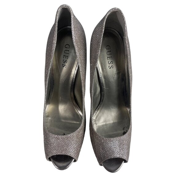 Guess Women's Gold Glitter Multi Fabric Peep Toe Pumps Sz 10M - Original Box - Picture 3 of 12